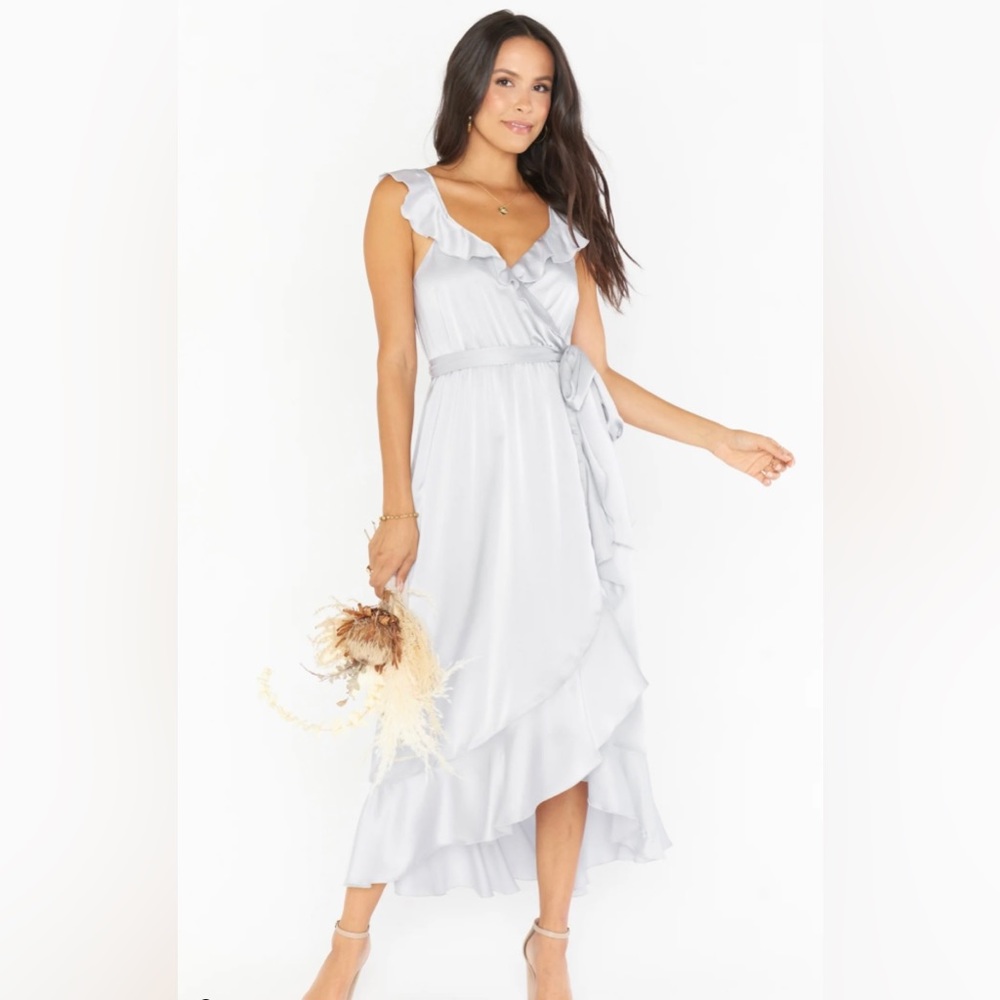 SHOW ME YOUR MUMU. Samantha Ruffle Wrap Dress, white.